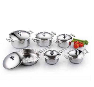 China Sustainable Hot Selling Portable Multifunctional Sturdy Economical Clad 12Pcs Stainless Steel Mini Cookware With Lid (Wide Edge) for sale