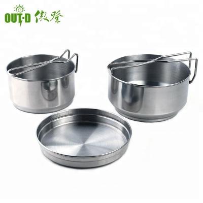 China Durable exterior and inside polish finishing military stainless steel camping pot frying pan set for sale