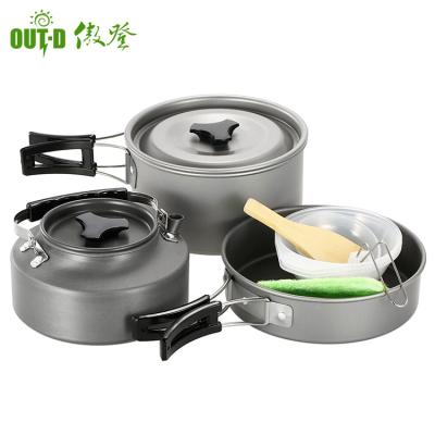 China Sustainable 2 Person Hard Anodized Aluminum Camping Kettle Cookware Set With Plastic Cup for sale