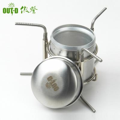 China Rising Mini Folding Camping Picnic Brushed Stainless Steel Stove Alcohol Burner Manufacturer for sale