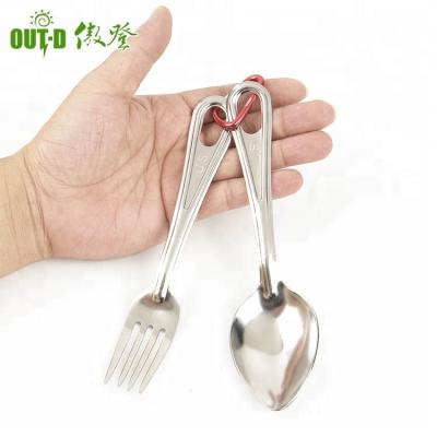 China Sustainable Outdoor Camping Picnic Spoon Fork 2in1 Portable Cutlery Set for sale