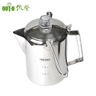 China Sustainable Hanging Handle 9 Cup Stainless Steel Percolator Coffee Pot Suitable For Open Fire for sale