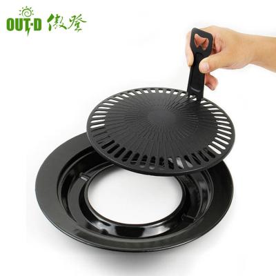 China Outdoor Camping Around Korean Grill Camping Pan Set With Handle Non Food BBQ Cast Iron Stick Griddle for sale