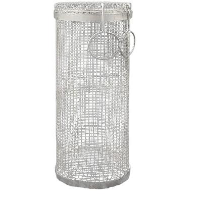 China Dustproof Rolling Grilling Basket 304 Stainless Steel BBQ Basket Gate Wire Mesh Cylindrical BBQ Tools Net Tube with Removable Mesh Cover for sale