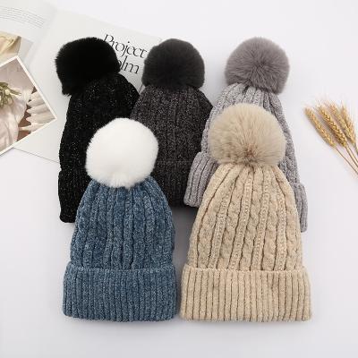 China Fashion knitted custom crochet hats for women leopard print hats material chenille beanie custom hats for sale