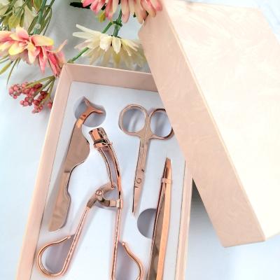 China Eyelash Tools Wholesale Private Label Eyelash Scissors Customized Box Add Logo Four Pieces Set Wick Curler Eyelash Tweezers for sale