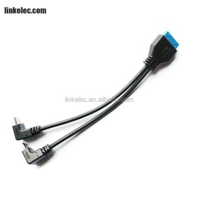 China New Designed COMPUTER USB3.0 20 Pin To Down Type C Angle Double USB 3.1 Cable for sale