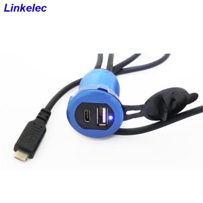 China Car Truck Boat Motorcycle Dash Board USB 3.0 and Type C Male to Female Penal Mount Cable Extension Cable with Led Light for Car Truck Boat for sale