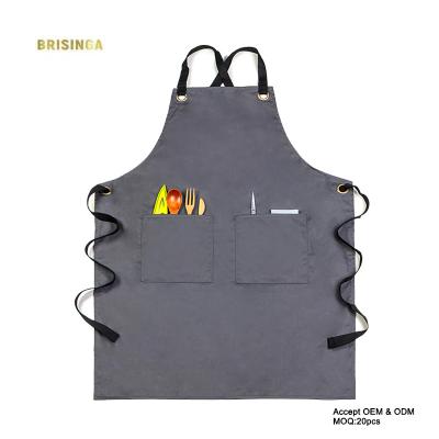 China 2021 Drink/Food Customize Grill Apron Cotton Apron With 2 Pockets Cooking Kitchen Aprons For Women Men Chef for sale