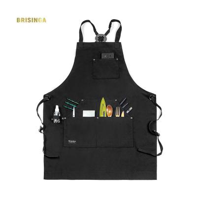 China Professional Drinks / Food BBQ Cotton Black Chef Apron With Towel Loop for sale