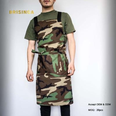 China Camouflage Drink/Food BBQ Gardening Apron With Pockets 100% Cotton Apron For Men for sale