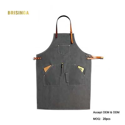 China Drink/Food Kitchen Apron Cotton Cooking Barber Shop Cafe Apron Baking Apron With Pockets for sale