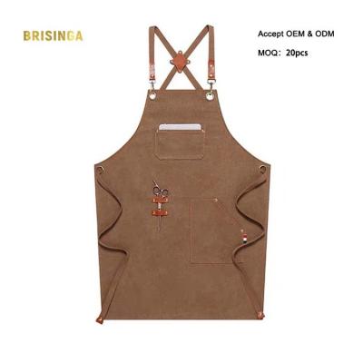 China Drink/Food Personalized Unisex Aprons For Bartenders Professional Canvas Apron With Leather Straps Chef Bartender Apron for sale