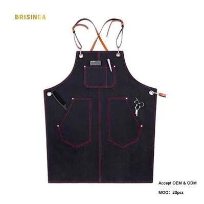 China Quick Bartender Aprons Denim Barber Apron Cross Back Food/Beverage Delivery Time Barbershop Apron for sale