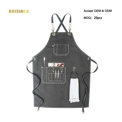 China Customized High Quality Food/Beverage Heavy Duty Chef BBQ Tool Leather Apron For Women Men Adjustable Tie Aprons for sale