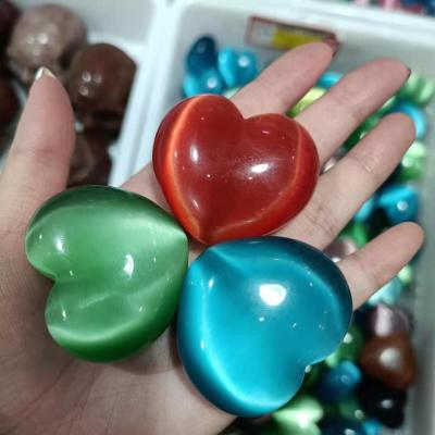 China China Wholesale High Quality Healing Colorful Cat Eye Crystal Heart Stone Heart For Decoration for sale