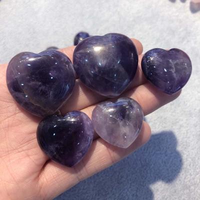 China China Natural Healing Amethyst Heart Crystal Stone Palm Crystal Heart Wholesale Different Sizes for sale