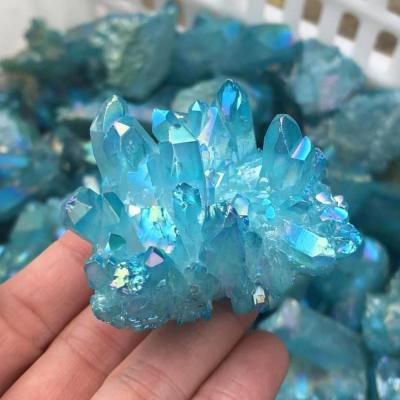 China Wholesale Titanium Blue Rainbow Crystal Aura Crystal Lemurian Seed Quartz Cluster From China For Healing for sale