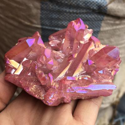 China Wholesale China Decoration Aura Pink Natural Colorful Rainbow Angel Aura Quartz Crystal Cluster For for sale