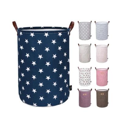 China Foldable Laundry Organizers Cloth Laundry Basket Eco-friendly Durable Bag Home Storage Women Bag PU Handle Foldable Laundry Hamper for sale