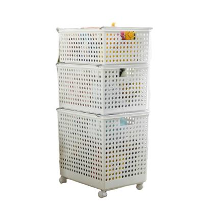 China Sustainable Multilayer Stackable Movable Plastic Trash Container Clothes Toys Storage Baskets for sale