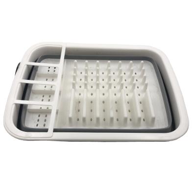 China Hot Selling Eco-friendly Silicone Kitchen Folding Travel Folding Drain Pan Detachable Dish Drying Rack Folding Drain Pan for sale