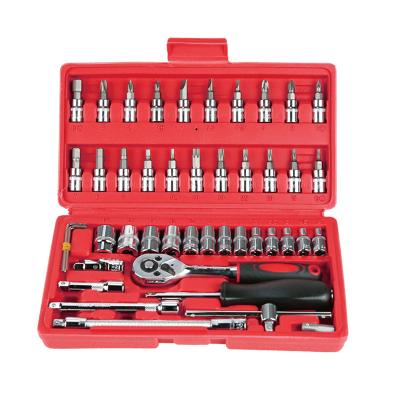 China Hot Selling DIY Tools 46 Pcs Carbon Steel Auto Repair Kit Socket Wrench Set Plastic Heavy Standard Box for sale