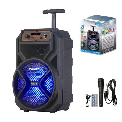 China USB Mobile Speaker Cart 8 Inch LED Flashing Light High Power Power Amplifier Karaoke with 7.4V Battery /Delay/Echo/Microphones for sale