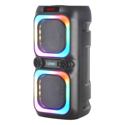 China LED Flashing Light Yibok Dual 8 Inch Rechargeable Battery Portable DJ Bass Party Box Trolley Soundbox Speakers With Wireless Microphone for sale