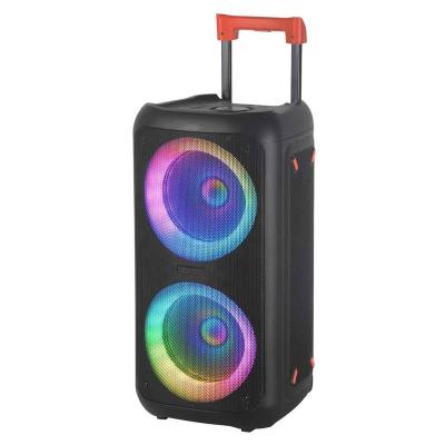 China Professional LED Flashing Light Trolley Speaker DJ Speaker LED Light Party Box BT Dual 8 Inch Cabinet Amplifier Plastic Speaker With Microphones for sale