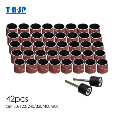 China TASP 42pcs Band Bushing and Polishing Abrasive Sanding Drum Kit Sandpaper Rotary Tools Accessories with Chucks Grit 80~600 for sale