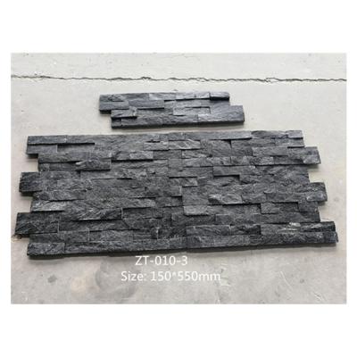 China Modern Natural Black Quartz Stacked Wall Stone Tile for sale