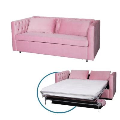 China Hot Sale Convertible Velvet Tufed Sofa Cum Bed Foldable Living Bed Room Furniture Pale Pinks Fabric Plush Fabric from Whosale for sale