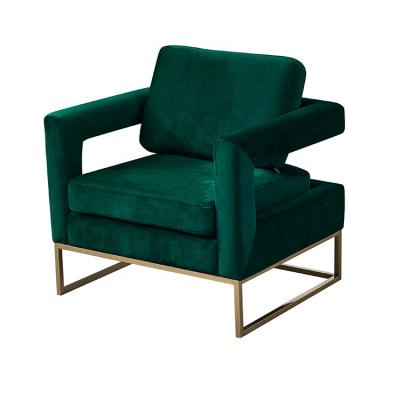 China Contemporary Comfortable Chair Lounge Hotel Leisure Forest Green Fabric Armchair With Gold Frame for sale