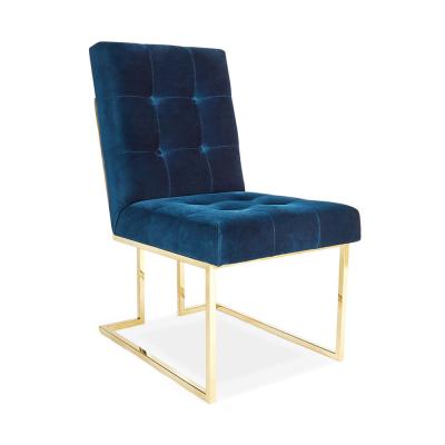 China Nordic blue fabric gold finish modern dining room/hotel/restaurant Foshan factory furniture dining chair for sale