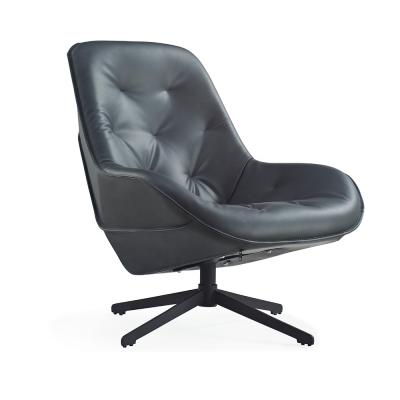 China Swivel Office Furniture Reading Room Relax Modern Black Leather Swivel Leisure Chair for sale