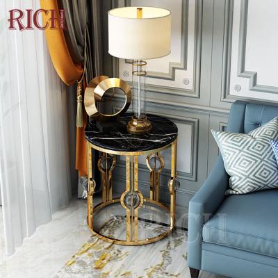 China Contemporary Gold Stainless Steel Side Table Round Black Marble Side Tables For Modern Living Room End Side Table for sale