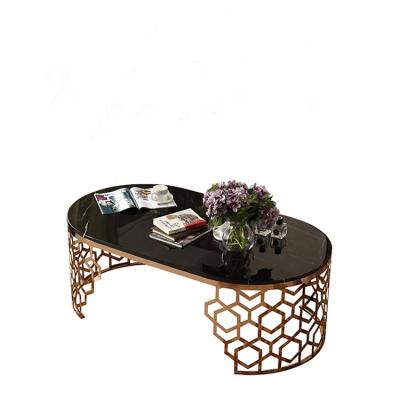 China Modern Coffee Table Furniture Stainless Steel in Rose Gold Color Table Base Oval Marble Top Coffee Table for sale