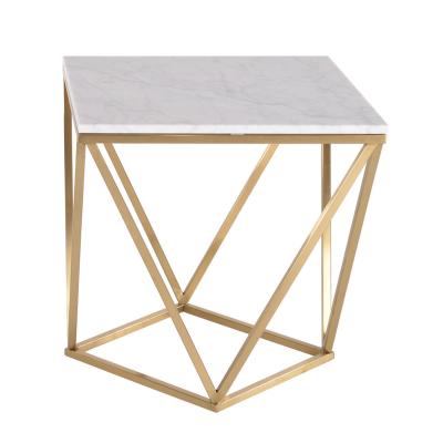 China Gold Stainless Steel Sofa End Side Modern Stone White Marble Coffee Table Coffee Table Furniture Table for sale