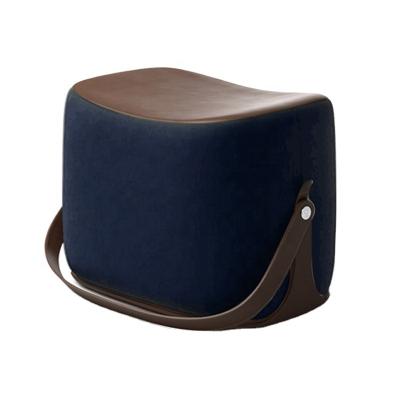 China Elegant Hot Sale Velvet Fabric Leisure Living Room Furniture Saddle Round Ottoman Foot Stool With Leather Belt for sale