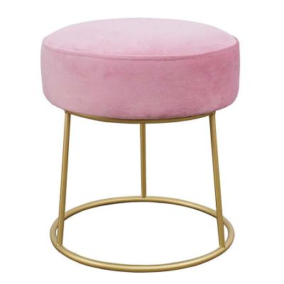 China stool home & Modern Ottoman Round Backless Pink Velvet Upholstered Ottoman Stool With Gold Base for sale