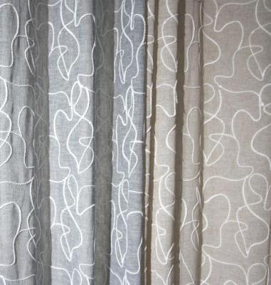 China One tone embroidery sheer curtain fabric on heavy fabric used for window curtain panel (home decoration) for sale