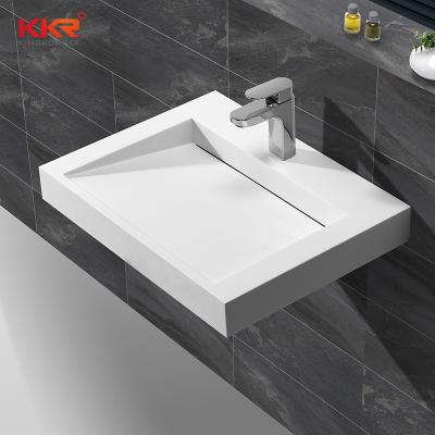 China Polished Hung Sink Solid Surface Stone Standard Size 30 Inch Bathroom Vanity Wash Sink American White Marble Wall Basin Wash Basin for sale