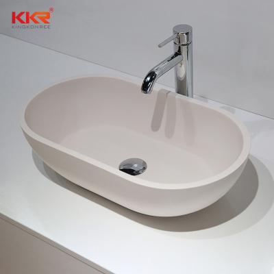 China KKR Shapte Polished Colorful Oval Design Above Countertop Solid Surface Bathroom Basin Stone Wash Basin for sale