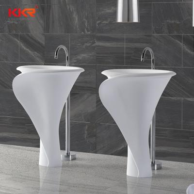 China Modern Bathroom Wash Basin Flower Shaped Solid Outdoor Basin Stone Standing Sink for sale