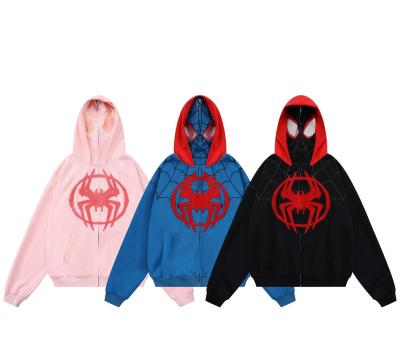 China Breathable Full Zip Spider-Man Hoodies Heavyweight French Terry High Quality Hip hop Cotton Fleece Full Zip up Hoodie Custom Embroidered for sale