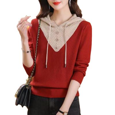 China Anti-wrinkle Fashion Fall Autumn Winter Long Women Knitted Hooded Sweater Loose Ladies Cardigan Women's Sweaters for sale