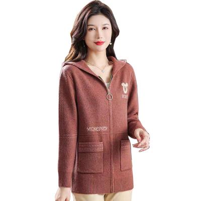 China Anti-wrinkle Woolen sweater  hooded zippered sweater outerwear women's autumn and winter new westernized versatile knitted cardigan outerwear for sale