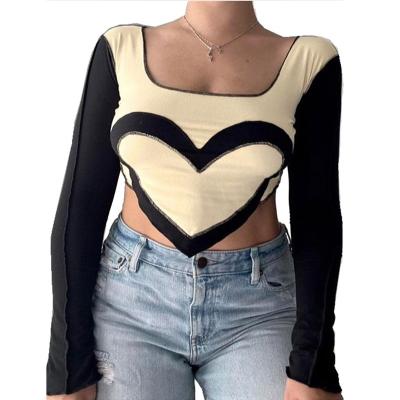 China New Fashion Compressed Women Round Neck Love Long Sleeve T-Shirt Woman for sale