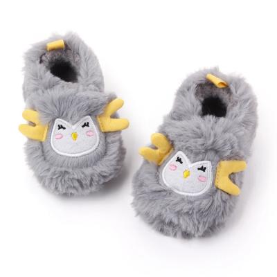 China Cartoon Light Animal Ladybug Plush Winter Fawn Baby Slipper Soft Bottom Toddler Non-slip Shoes for sale